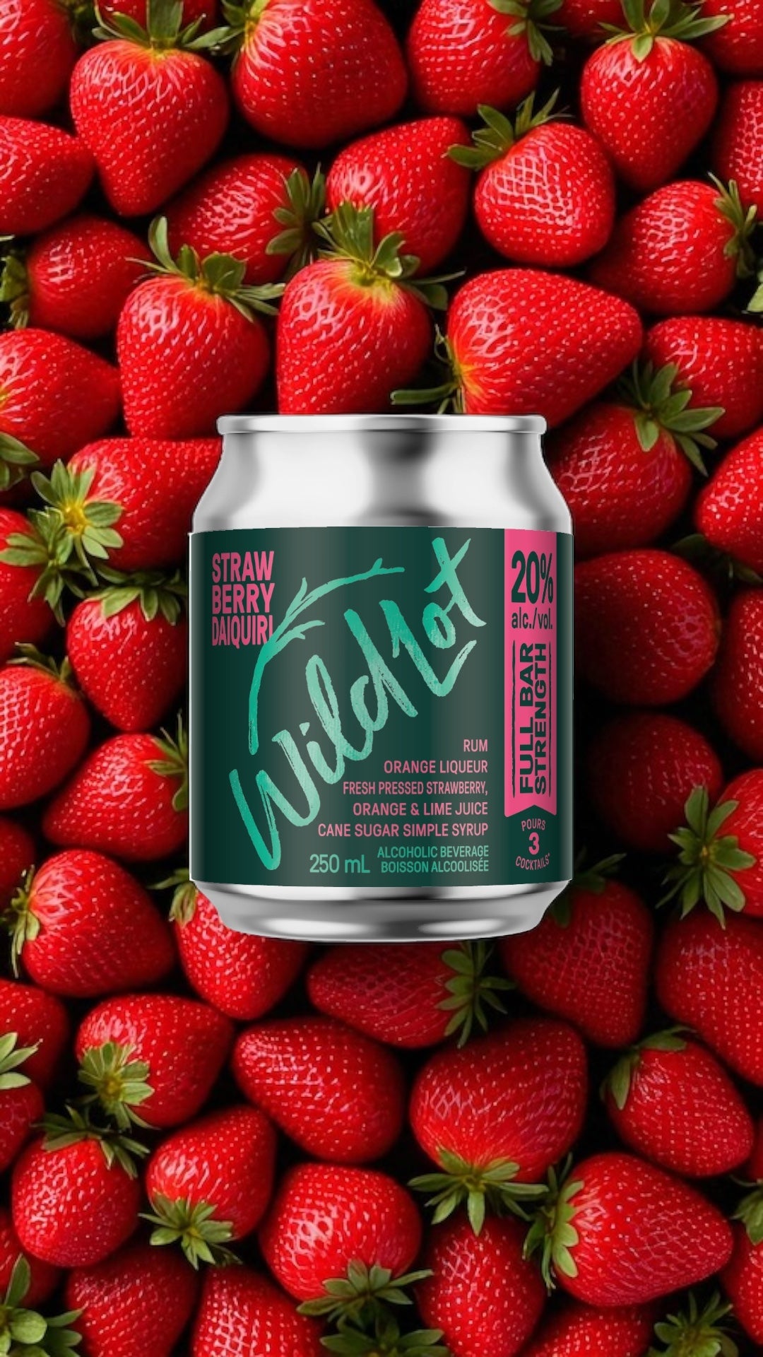 *Bar Strength* Strawberry Daiquiri Cocktail (20% ABV, Each Can Serves 3)